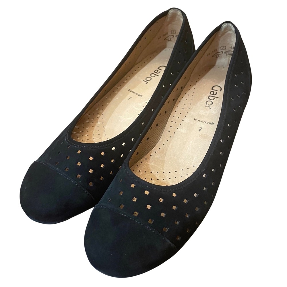 Gabor Hovercraft Flats Womens Black Perforated Suede Slip On Size 7